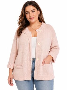 Lauren Ralph Lauren Pink Cotton Knit Cardigan Sweater 1X